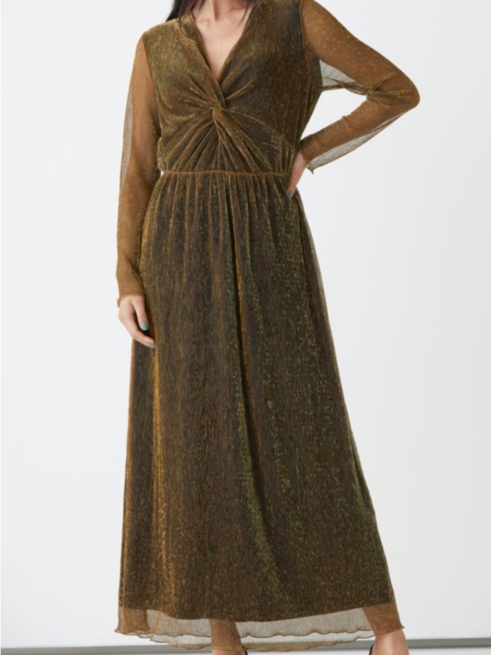 & Other StoriesWomen's Metallic Twist Front Long Sleeve Maxi Dress - size M